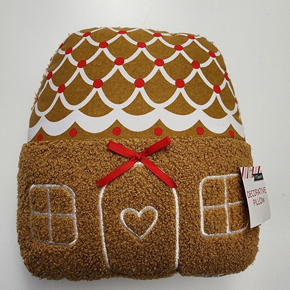 Target Bullseye Christmas Holiday Brown Gingerbread House Decor Pillow 11.5" NEW
